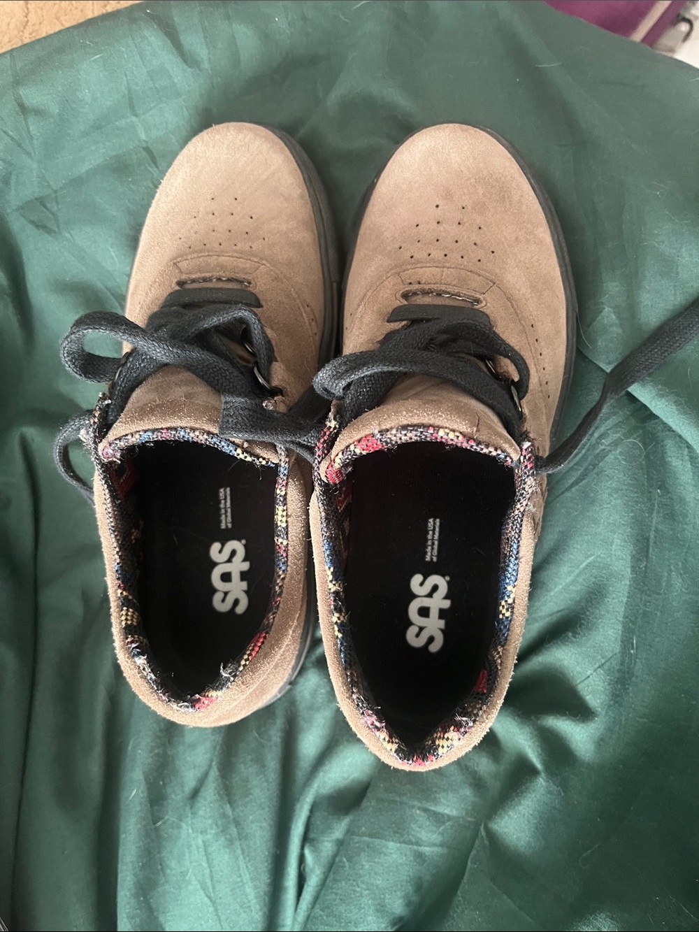 SAS Taupe Suede Sneakers with Multicolor Woven Collar